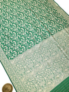 Bottle Green Shikargah Brocade Katan Silk Handloom Banarasi Saree - Sacred Weaves