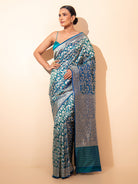 Green Royal Blue Shikargah Katan Silk Handloom Banarasi Saree - Sacred Weaves