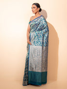Green Royal Blue Shikargah Katan Silk Handloom Banarasi Saree - Sacred Weaves