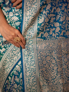 Green Royal Blue Shikargah Katan Silk Handloom Banarasi Saree - Sacred Weaves