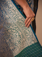 Green Royal Blue Shikargah Katan Silk Handloom Banarasi Saree - Sacred Weaves