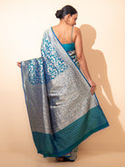 Green Royal Blue Shikargah Katan Silk Handloom Banarasi Saree - Sacred Weaves