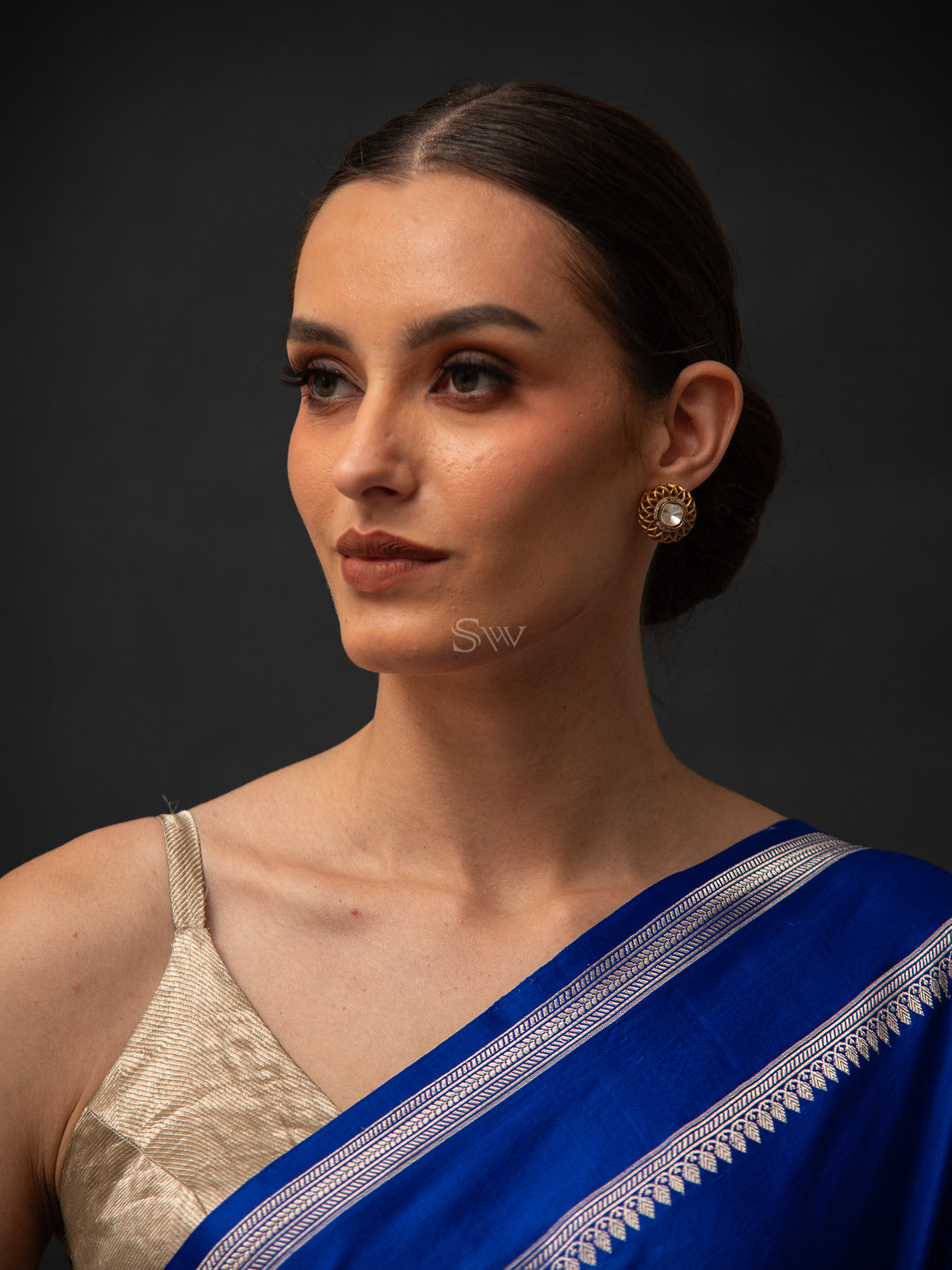 Royal Blue Plain Satin Silk Handloom Banarasi Saree - Sacred Weaves