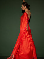 Orange Satin Tanchoi Handloom Banarasi Saree - Sacred Weaves