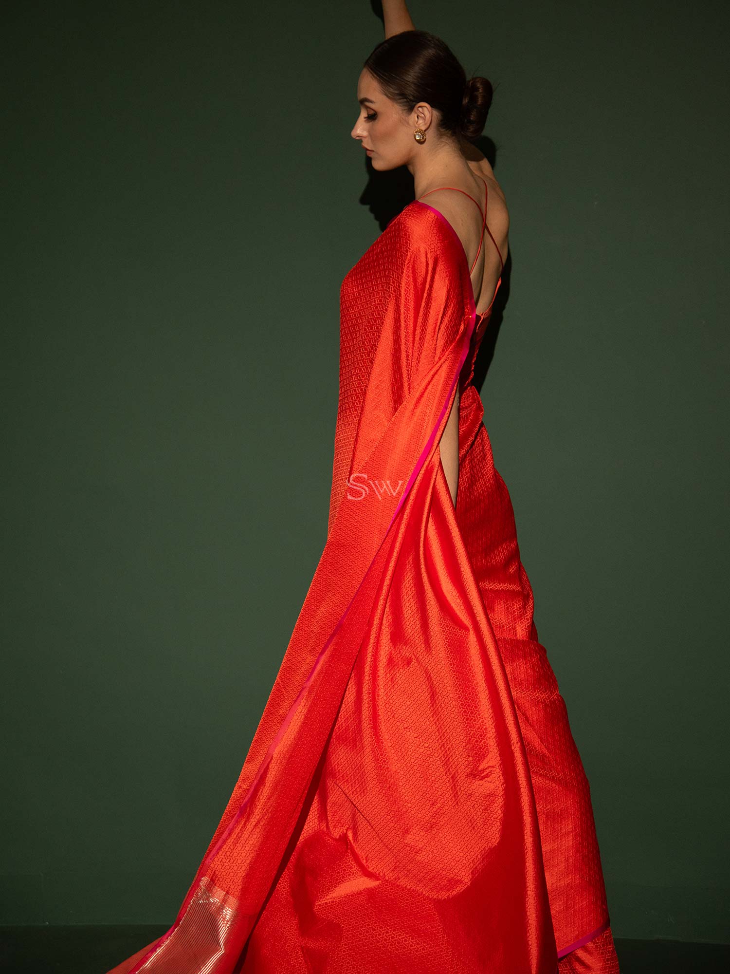 Orange Satin Tanchoi Handloom Banarasi Saree - Sacred Weaves