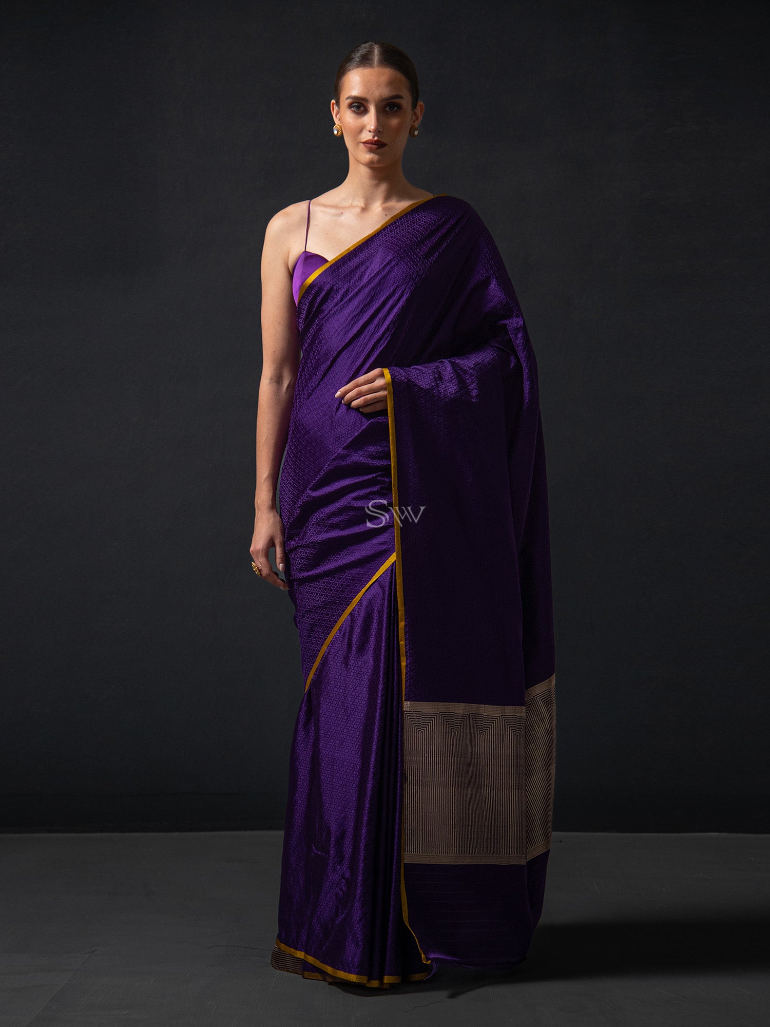 Purple Satin Tanchoi Handloom Banarasi Saree - Sacred Weaves