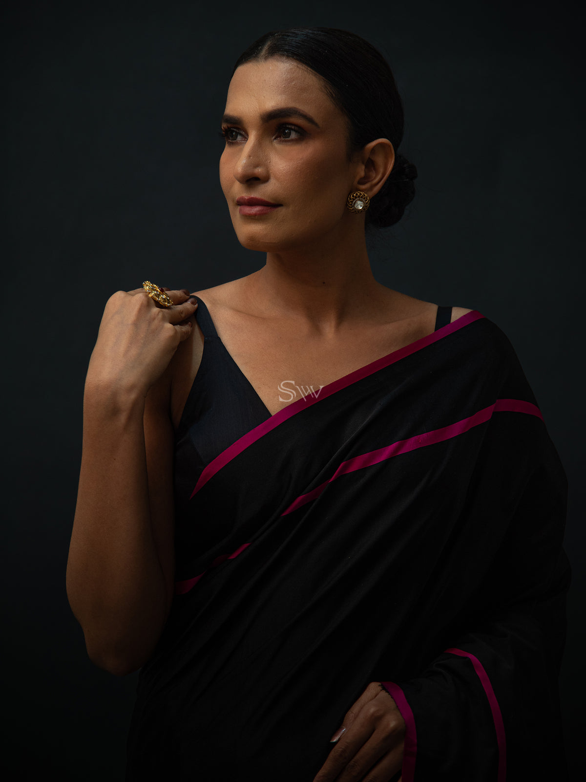 Black Meenakari Boota Satin Silk Handloom Banarasi Saree - Sacred Weaves