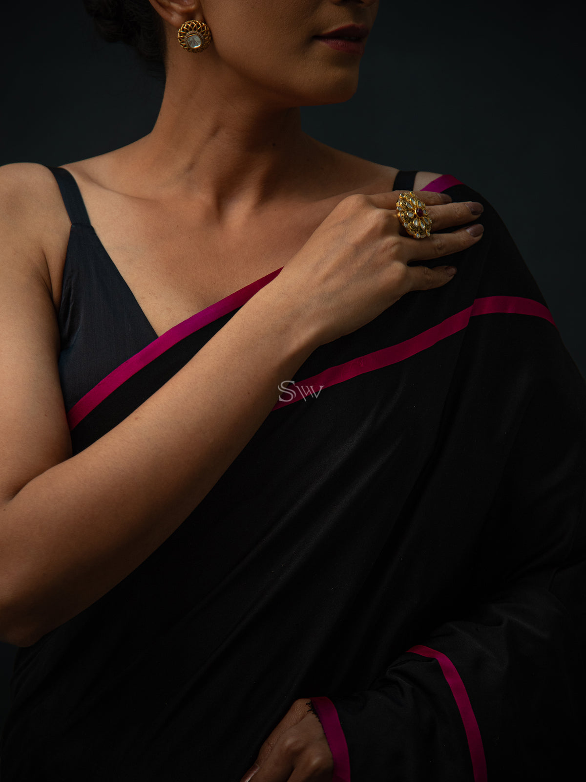 Black Meenakari Boota Satin Silk Handloom Banarasi Saree - Sacred Weaves