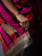 Pink Red Konia Satin Silk Handloom Banarasi Saree - Sacred Weaves