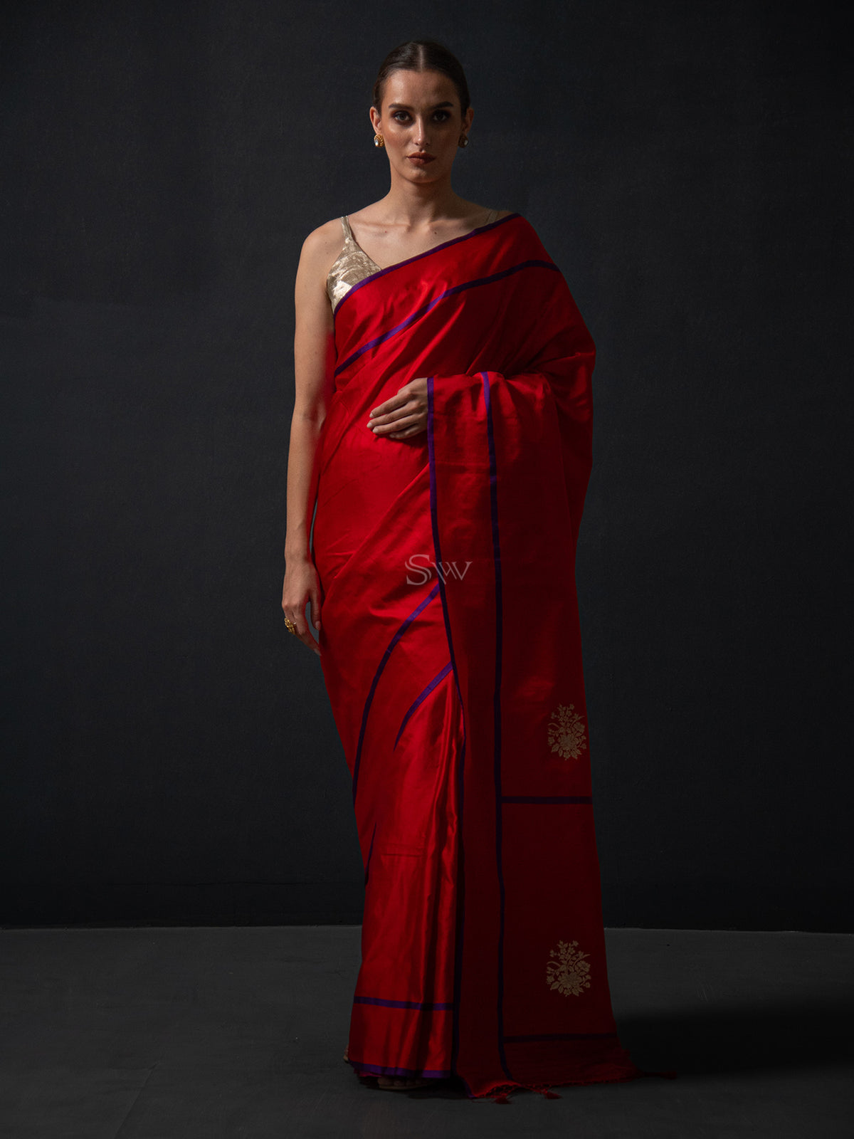 Maroon Sona Roopa Boota Satin Silk Handloom Banarasi Saree - Sacred Weaves
