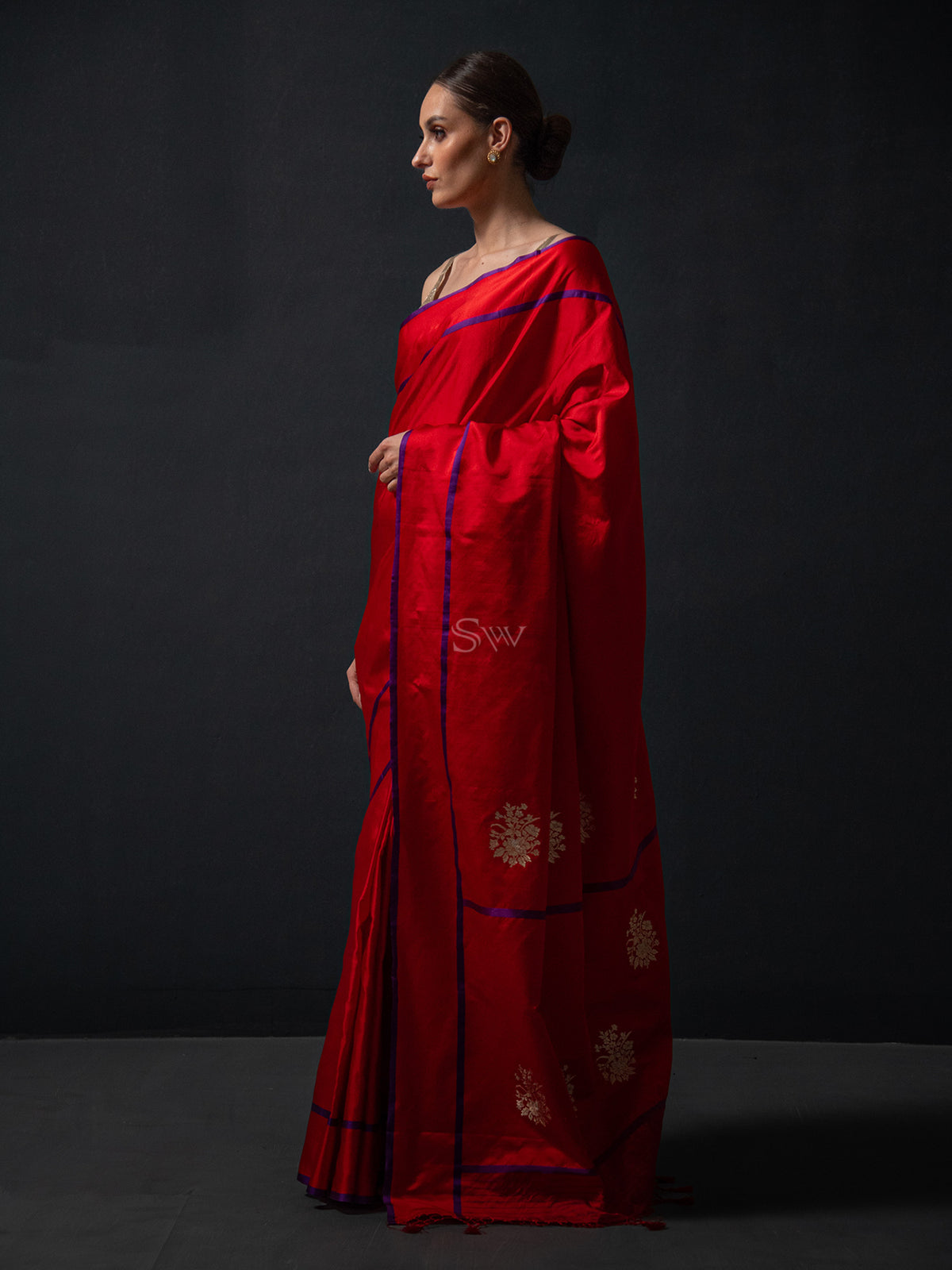 Maroon Sona Roopa Boota Satin Silk Handloom Banarasi Saree - Sacred Weaves