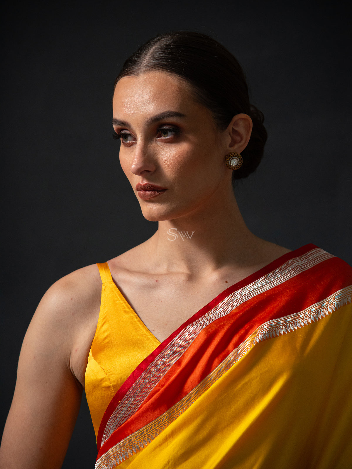 Yellow Plain Satin Silk Handloom Banarasi Saree - Sacred Weaves