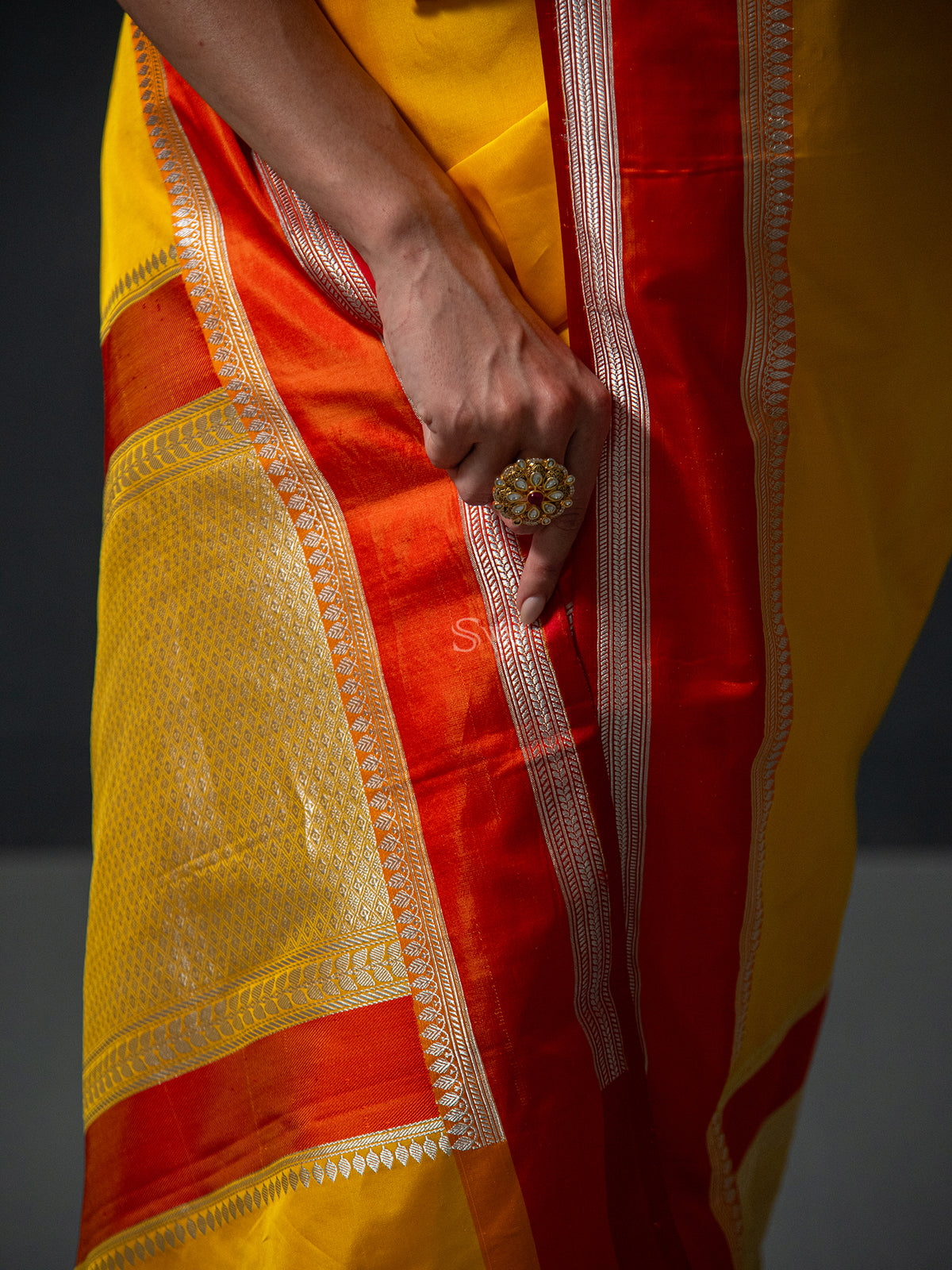 Yellow Plain Satin Silk Handloom Banarasi Saree - Sacred Weaves