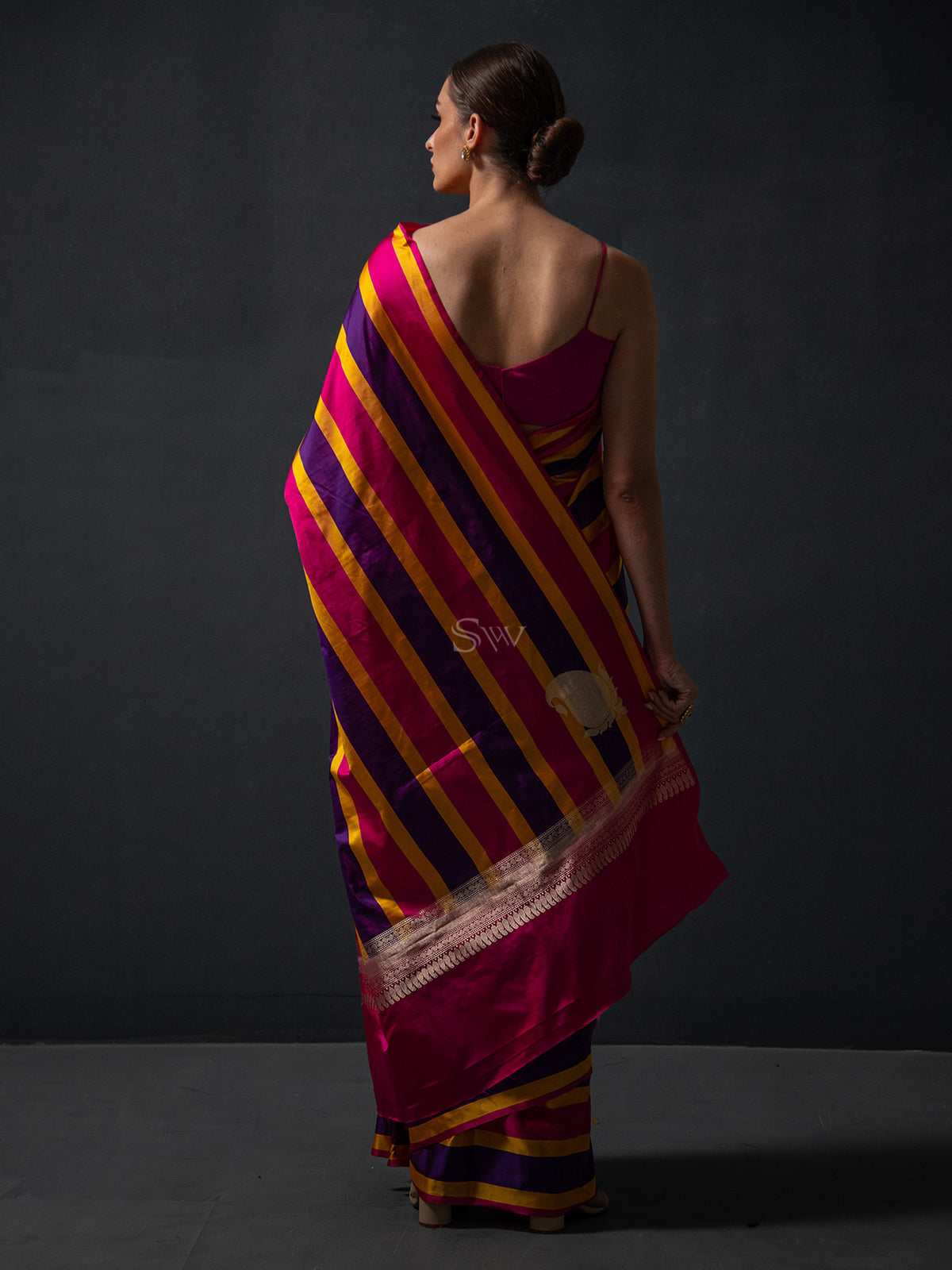Magenta Purple Konia Satin Silk Handloom Banarasi Saree - Sacred Weaves