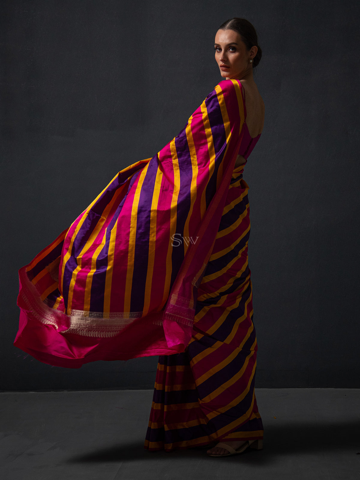 Magenta Purple Konia Satin Silk Handloom Banarasi Saree - Sacred Weaves