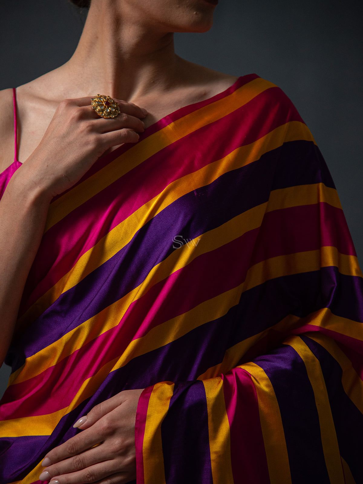 Magenta Purple Konia Satin Silk Handloom Banarasi Saree - Sacred Weaves