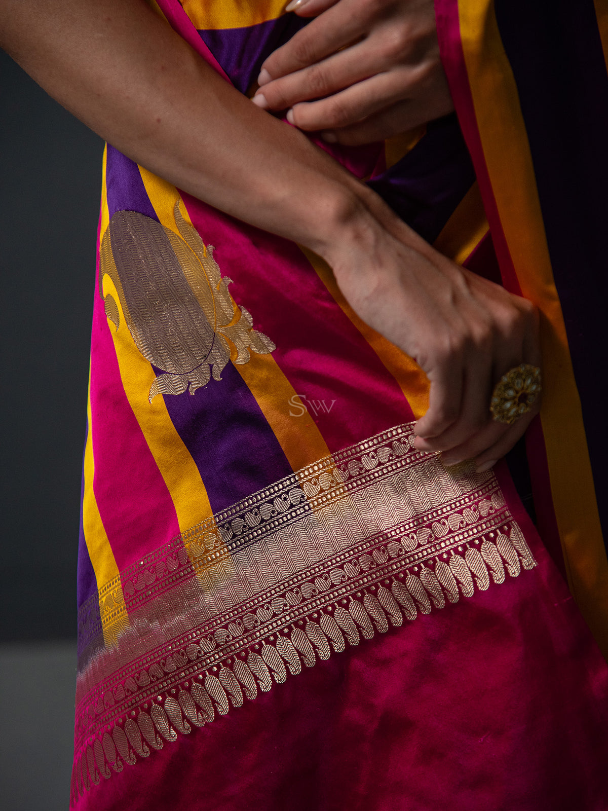 Magenta Purple Konia Satin Silk Handloom Banarasi Saree - Sacred Weaves