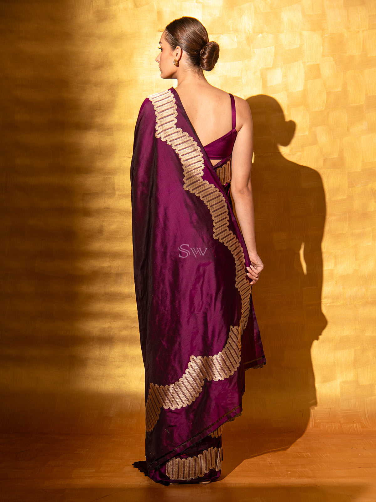 Wine Plain Katan Silk Handloom Banarasi Saree - Sacred Weaves