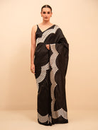 Black Plain Katan Silk Handloom Banarasi Saree - Sacred Weaves