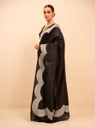 Black Plain Katan Silk Handloom Banarasi Saree - Sacred Weaves