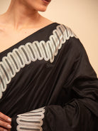 Black Plain Katan Silk Handloom Banarasi Saree - Sacred Weaves