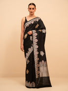 Black Boota Katan Silk Handloom Banarasi Saree - Sacred Weaves