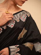 Black Boota Katan Silk Handloom Banarasi Saree - Sacred Weaves