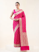Dark Pink Uppada Katan Silk Handloom Banarasi Saree - Sacred Weaves