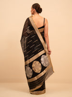 Black Stripe Organza Handloom Banarasi Saree - Sacred Weaves