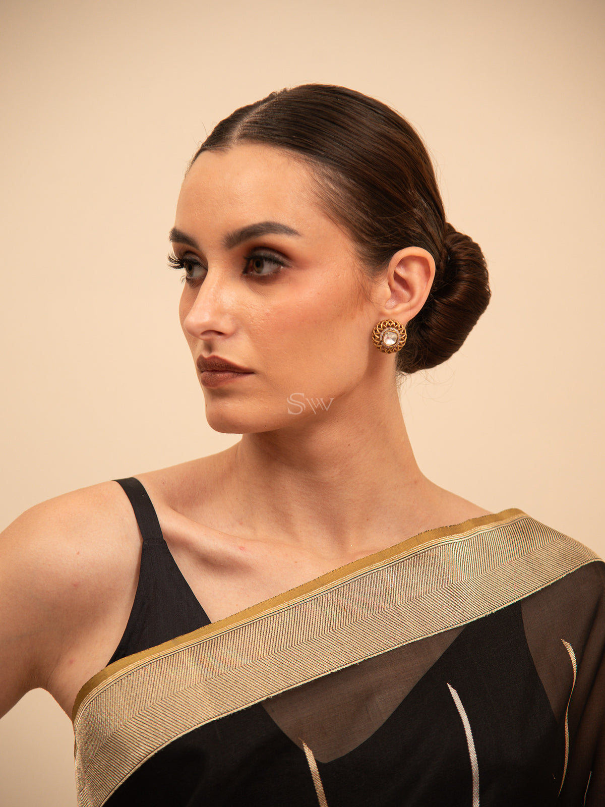 Black Stripe Organza Handloom Banarasi Saree - Sacred Weaves