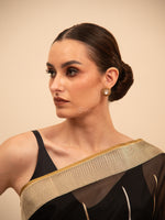 Black Stripe Organza Handloom Banarasi Saree - Sacred Weaves