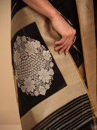 Black Stripe Organza Handloom Banarasi Saree - Sacred Weaves