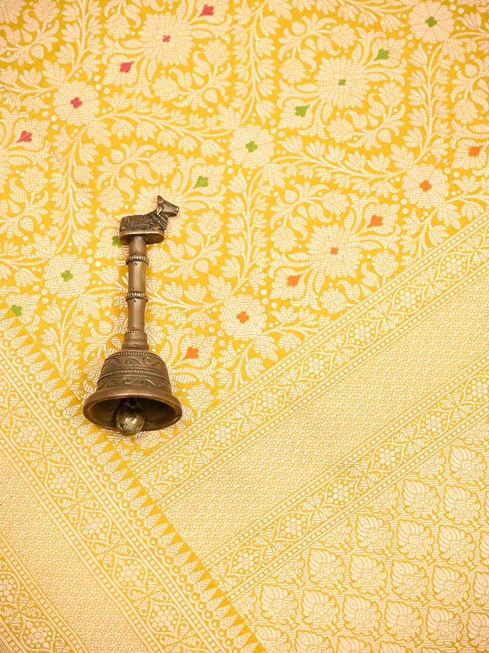 Mustard Meenakari Brocade Handloom Banarasi Saree - Sacred Weaves