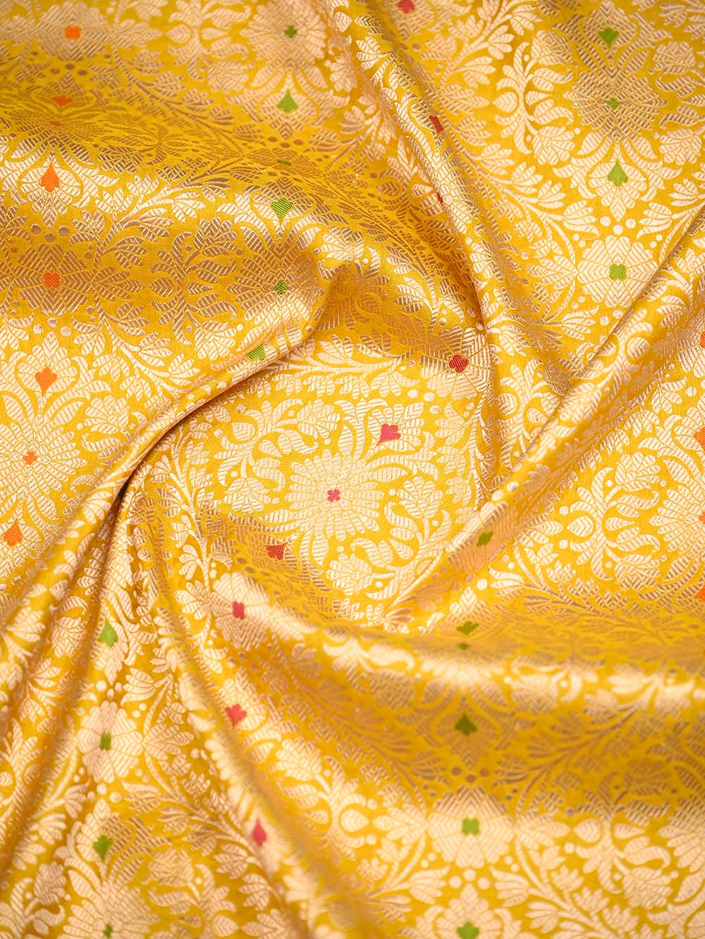 Mustard Meenakari Brocade Handloom Banarasi Saree - Sacred Weaves