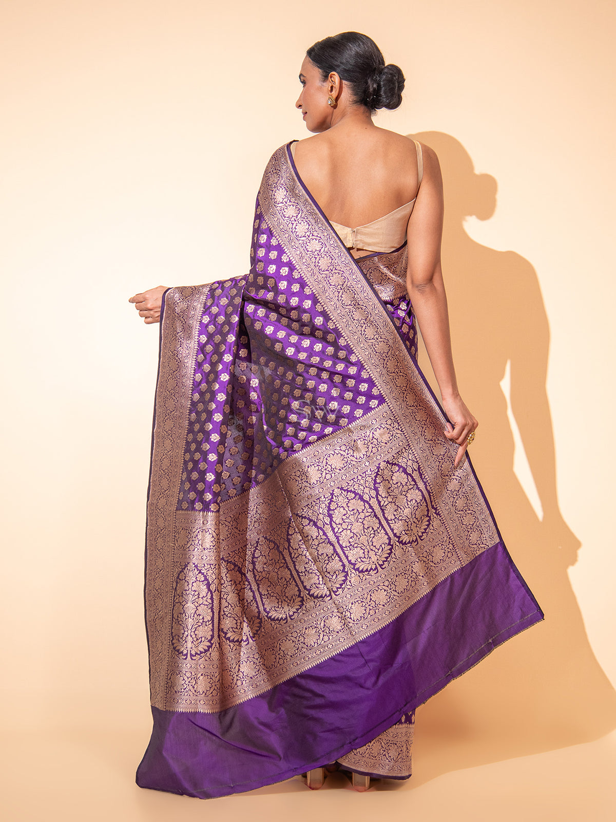 Purple Booti Katan Silk Uppada Handloom Banarasi Saree - Sacred Weaves
