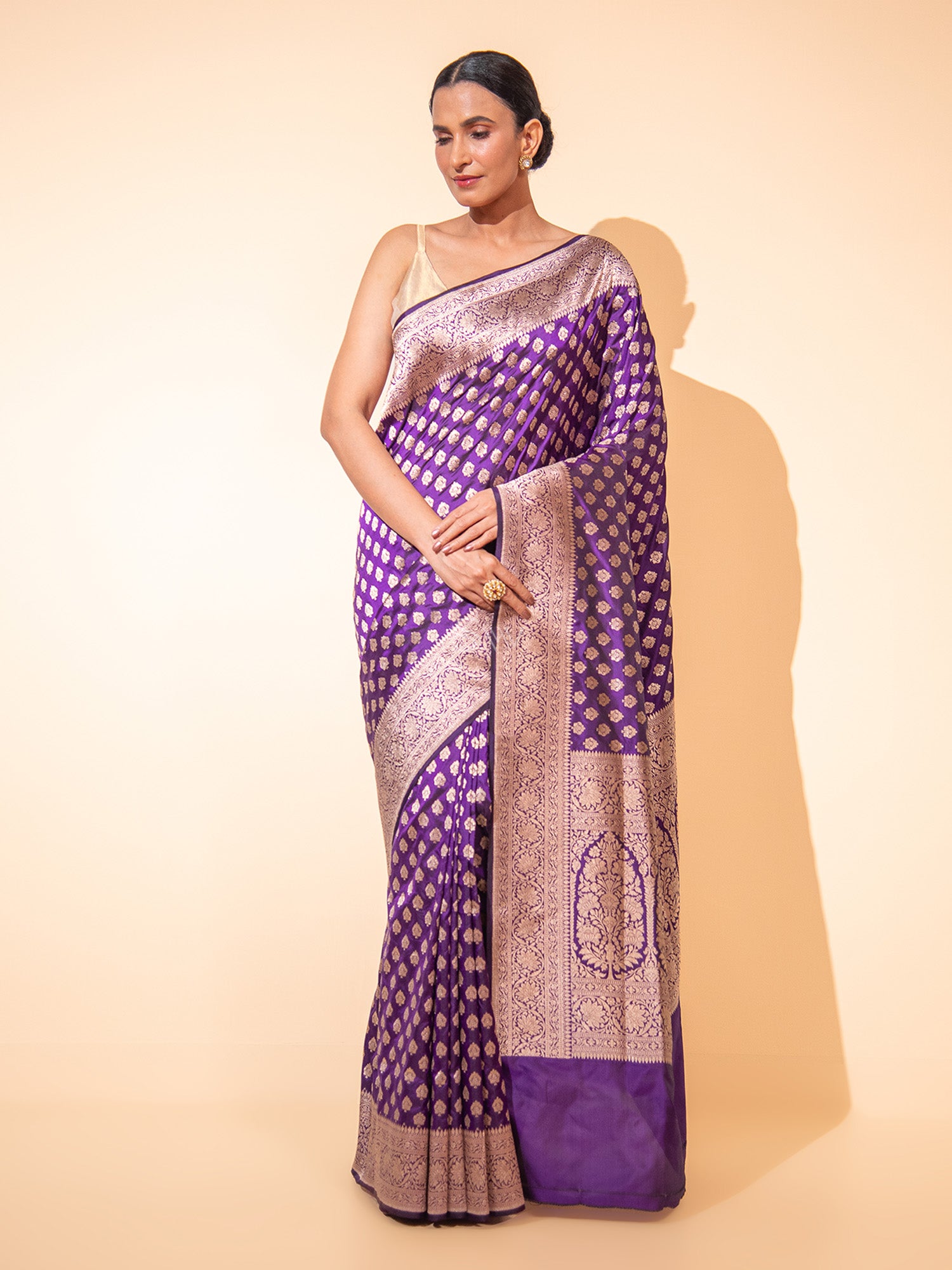 Purple Booti Katan Silk Uppada Handloom Banarasi Saree - Sacred Weaves