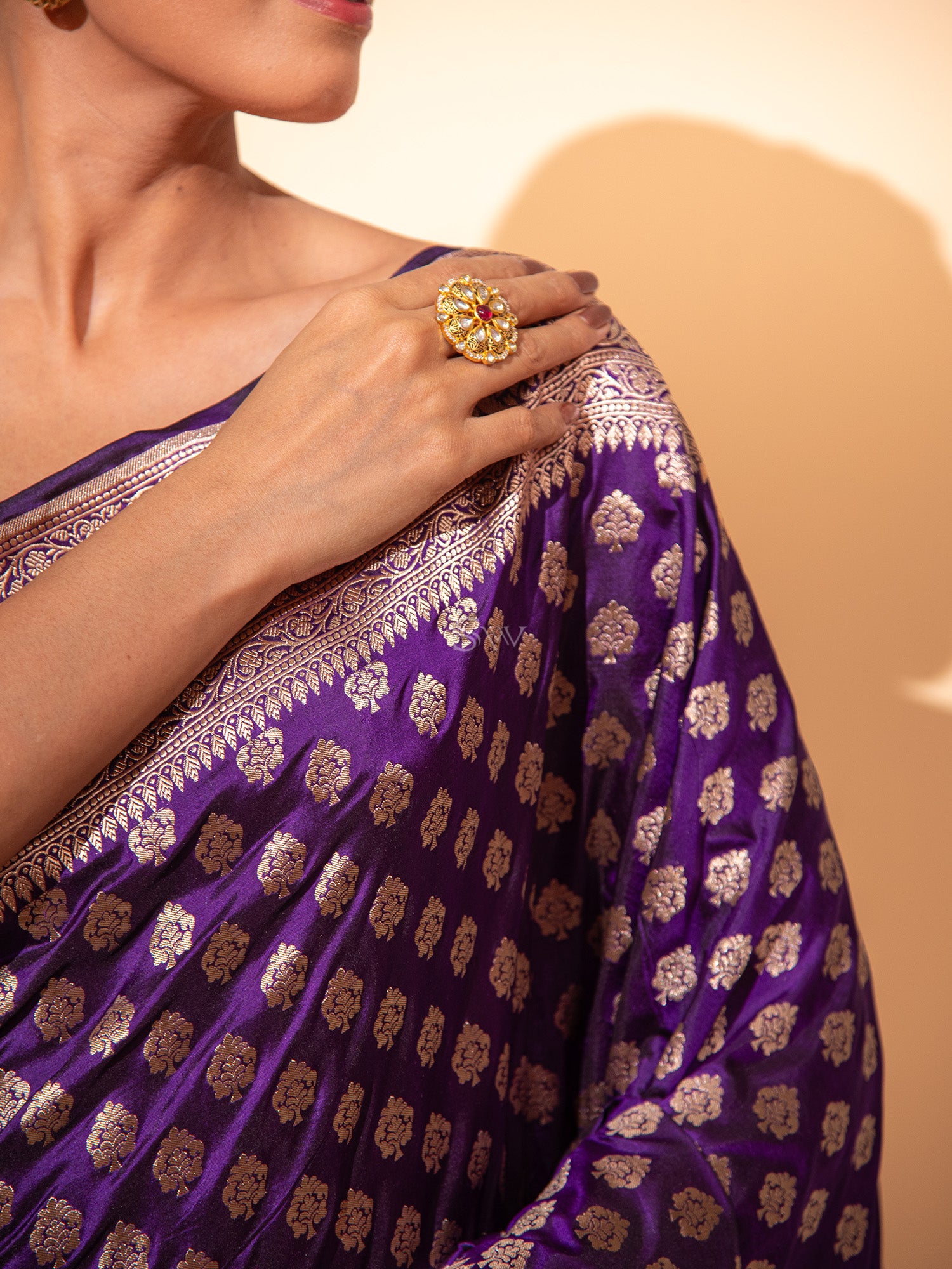 Purple Booti Katan Silk Uppada Handloom Banarasi Saree - Sacred Weaves