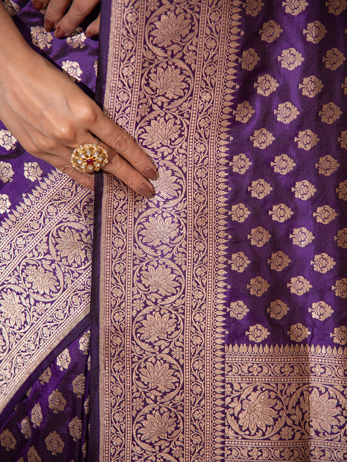 Purple Booti Katan Silk Uppada Handloom Banarasi Saree - Sacred Weaves
