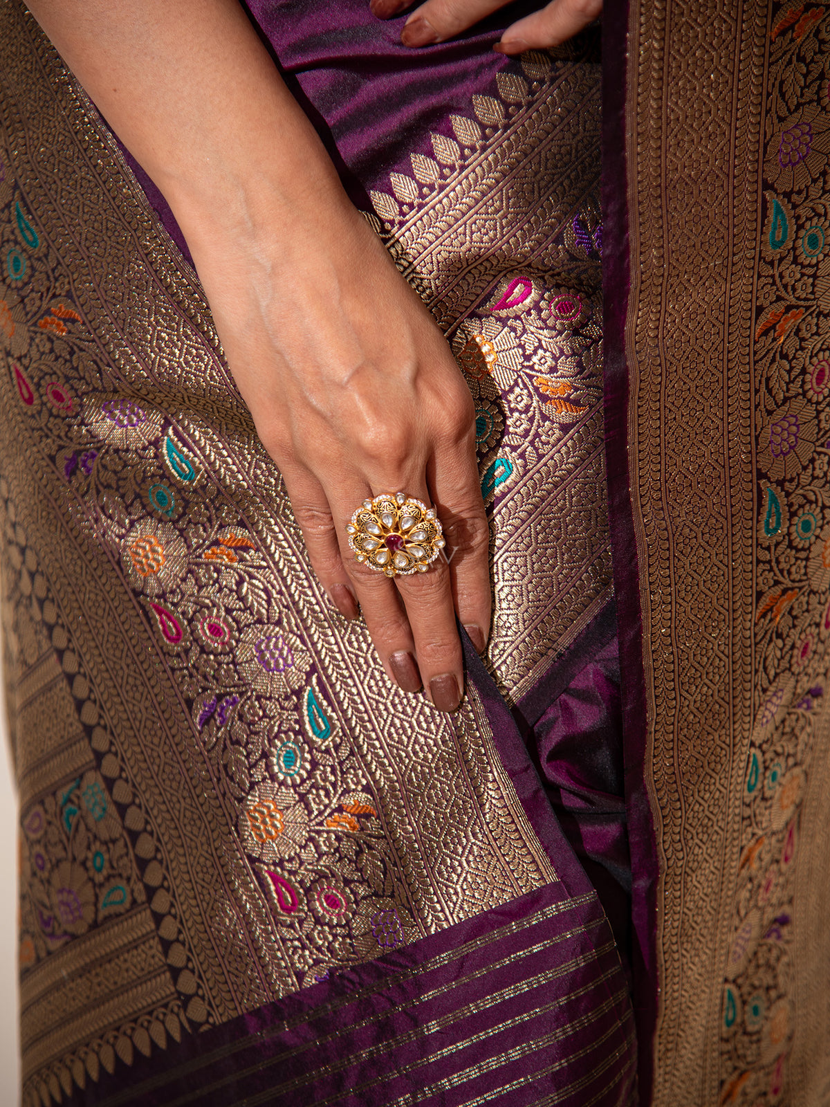 Wine Meenakari Katan Silk Handloom Banarasi Saree - Sacred Weaves