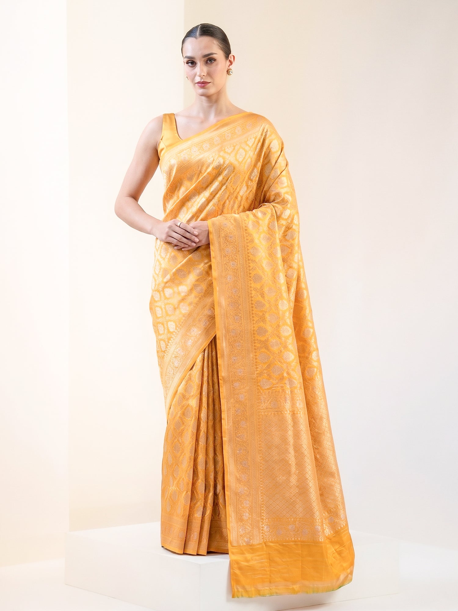 Yellow Uppada Katan Silk Handloom Banarasi Saree - Sacred Weaves