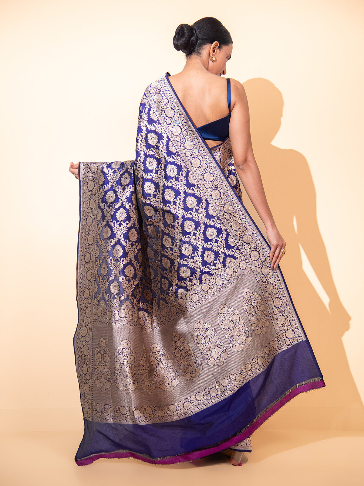 Dark Blue Uppada Katan Silk Handloom Banarasi Saree - Sacred Weaves