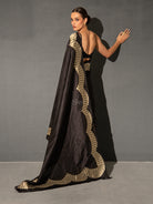 Black Plain Katan Silk Handloom Banarasi Saree - Sacred Weaves