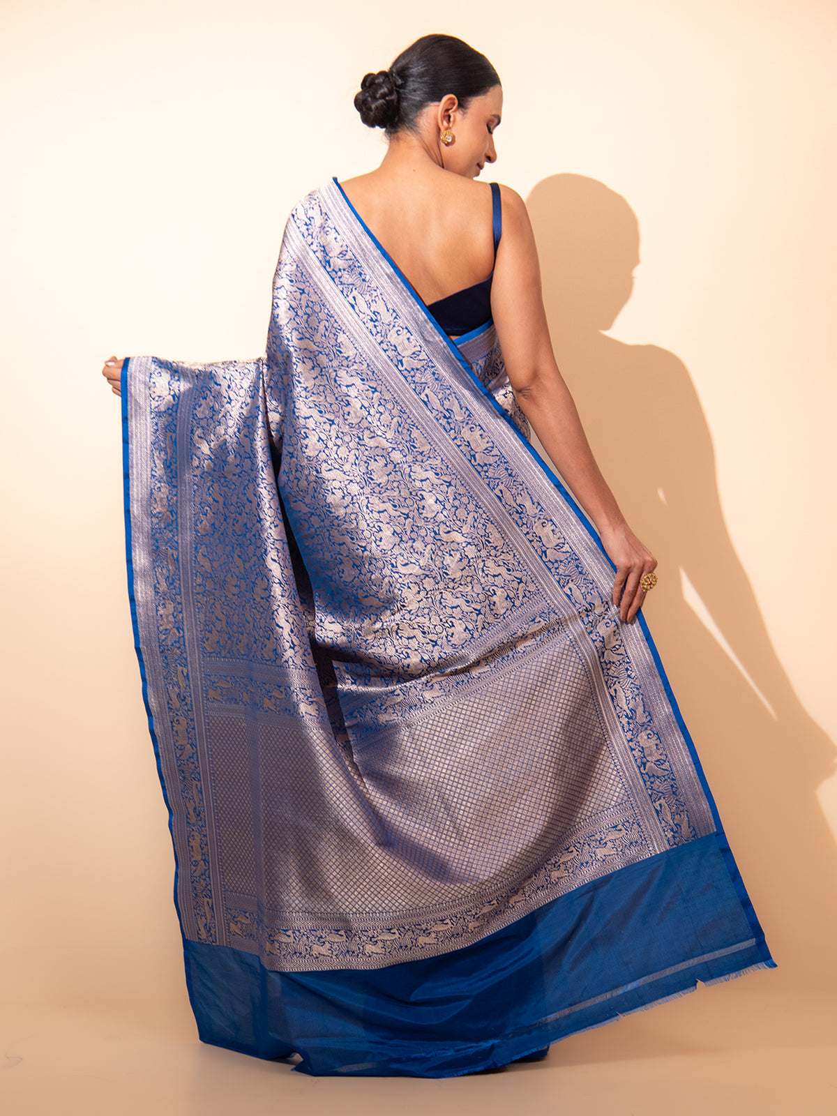 Royal Blue Shikargah Brocade Handloom Banarasi Saree - Sacred Weaves