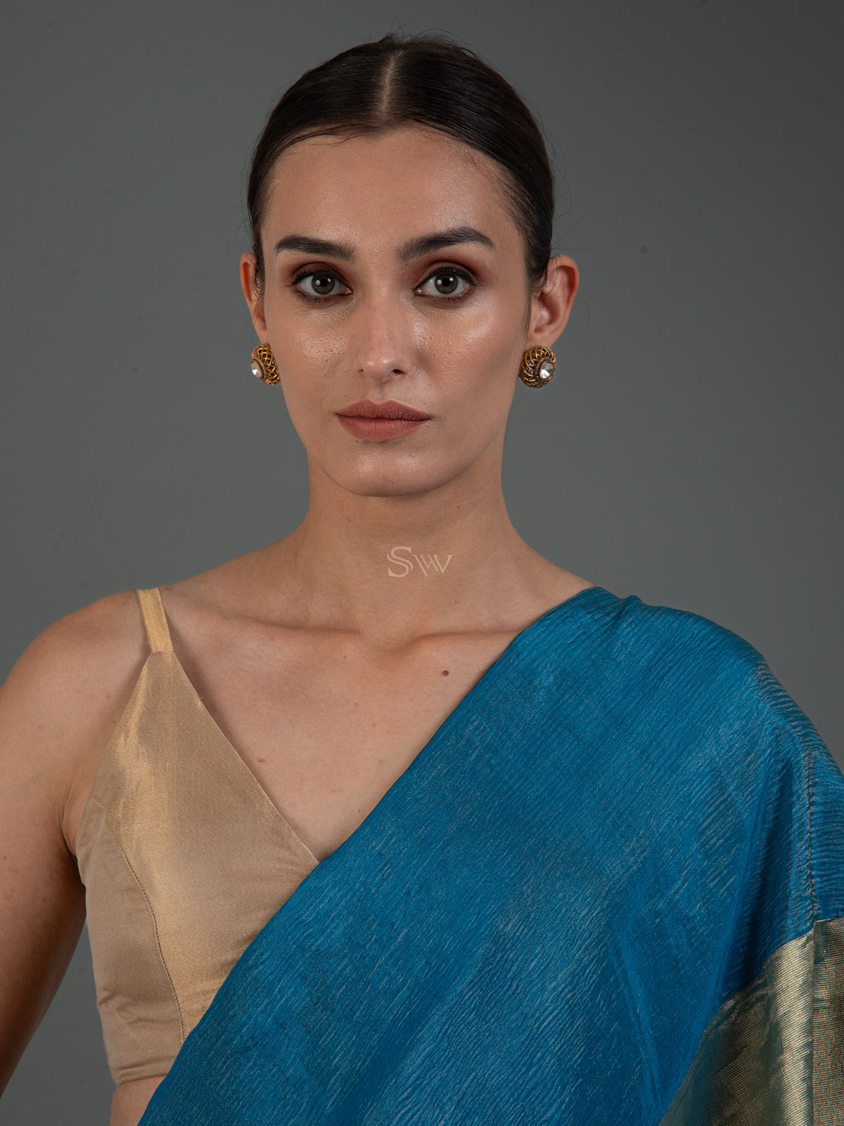 Royal Blue Crush Tissue Silk Handloom Banarasi Saree - Sacred Weaves