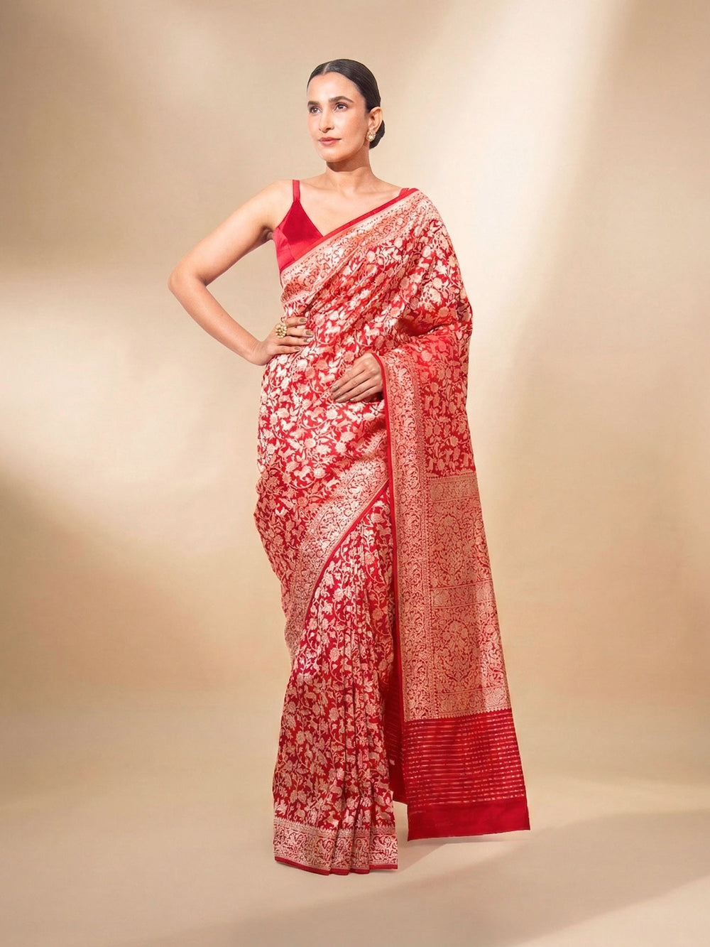 Red Shikargah Brocade Katan Silk Handloom Banarasi Saree - Sacred Weaves