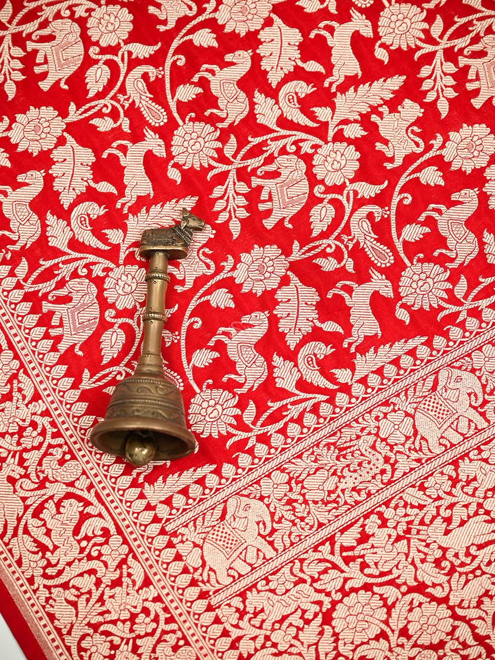 Red Shikargah Brocade Katan Silk Handloom Banarasi Saree - Sacred Weaves