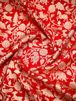 Red Shikargah Brocade Katan Silk Handloom Banarasi Saree - Sacred Weaves