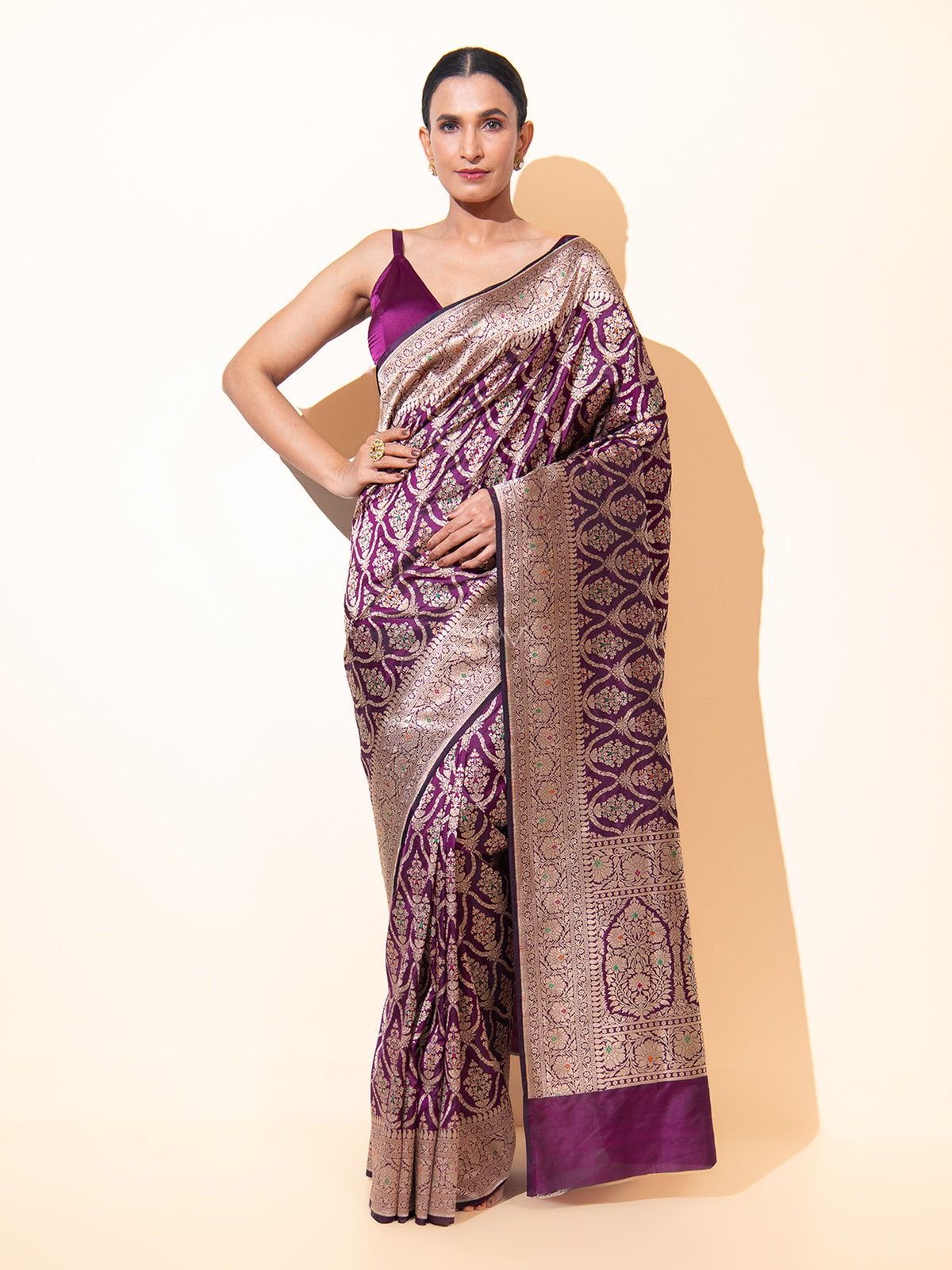 Wine Meenakari Uppada Katan Silk Handloom Banarasi Saree - Sacred Weaves