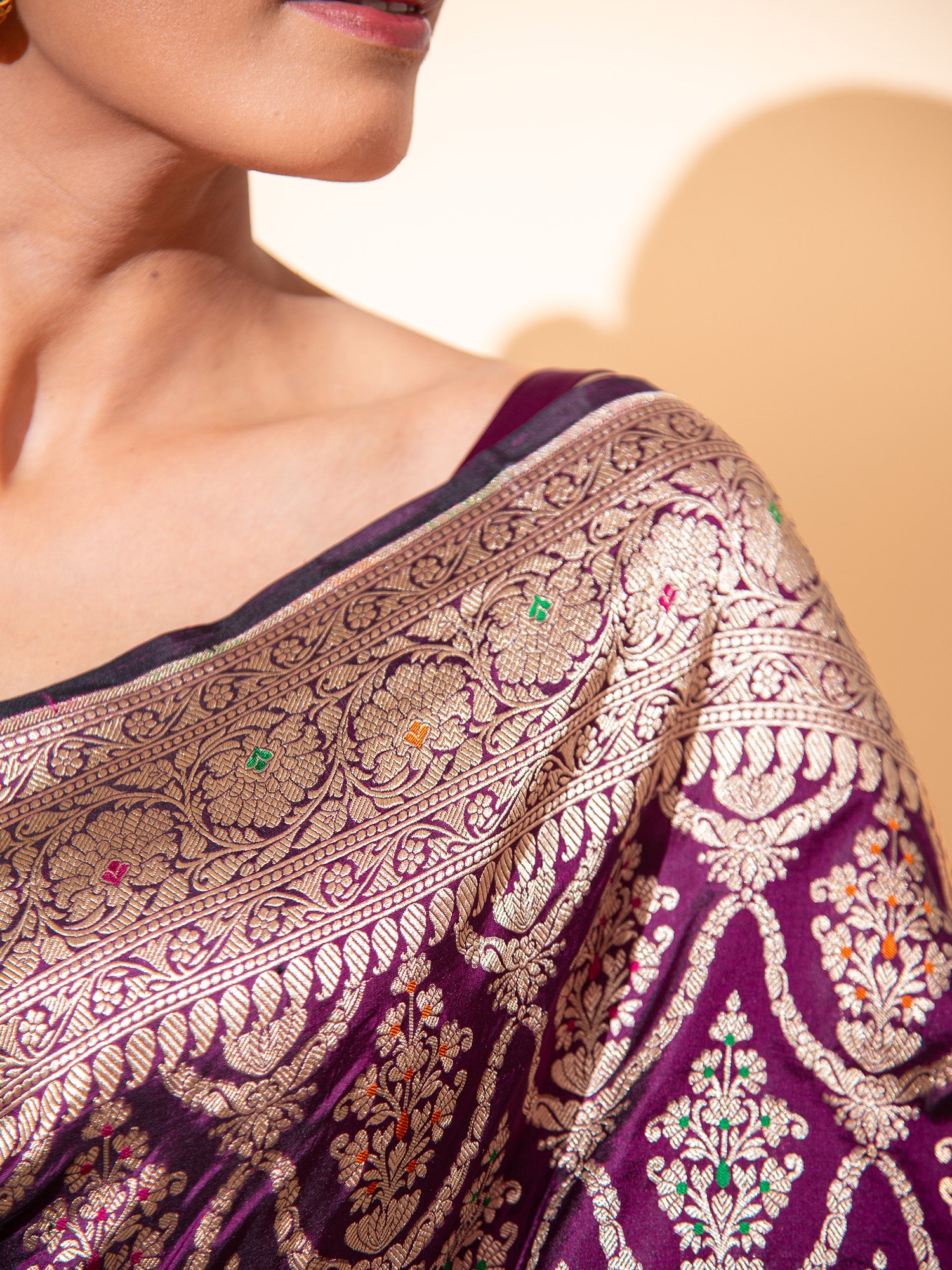 Wine Meenakari Uppada Katan Silk Handloom Banarasi Saree - Sacred Weaves