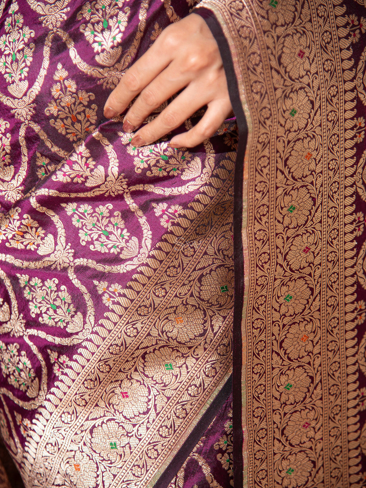 Wine Meenakari Uppada Katan Silk Handloom Banarasi Saree - Sacred Weaves